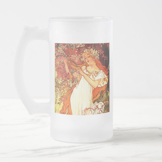 Alphonse Mucha Art nouveau Vår Frostat Ölglas (Vänster)