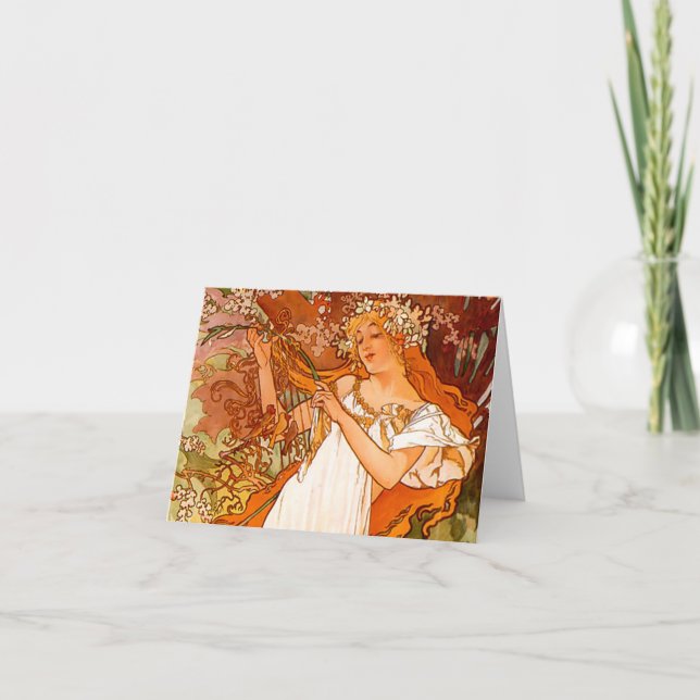 Alphonse Mucha Art nouveau Vår Inbjudan (Framsida)