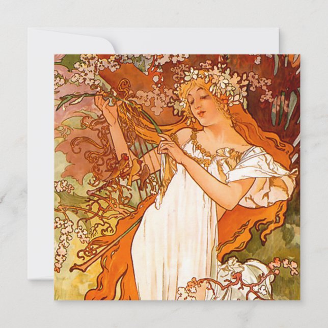 Alphonse Mucha Art nouveau Vår Inbjudningar (Framsida)
