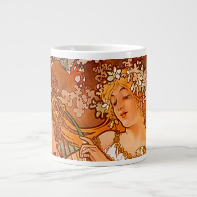 Alphonse Mucha Art nouveau Vår Jumbo Mugg (Framsidan)