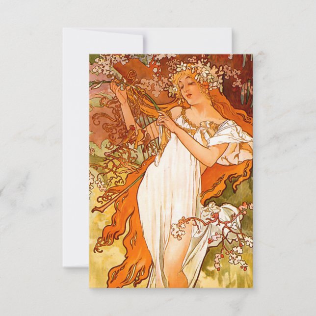 Alphonse Mucha Art nouveau Vår OSA Kort (Framsida)