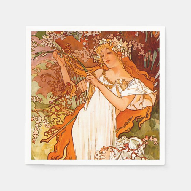 Alphonse Mucha Art nouveau Vår Pappersservett (Framsidan)