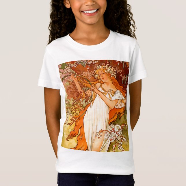 Alphonse Mucha Art nouveau Vår T Shirt (Framsida)