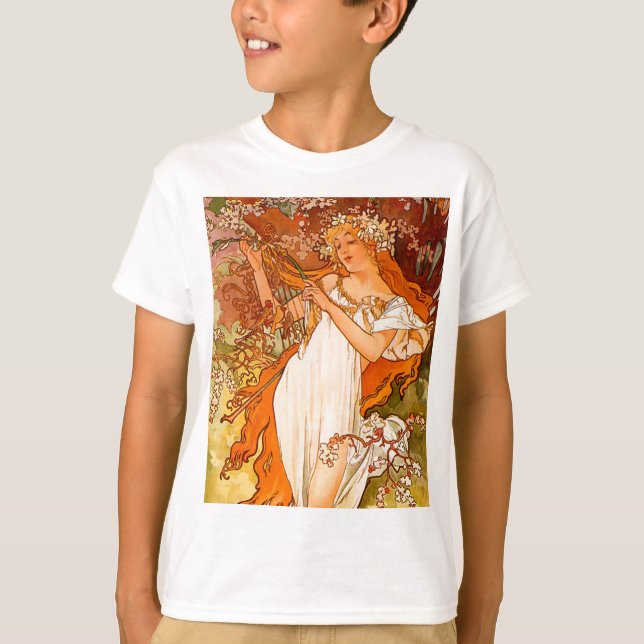 Alphonse Mucha Art nouveau Vår T Shirt (Framsida)