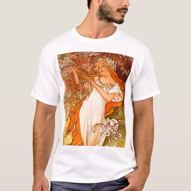 Alphonse Mucha Art nouveau Vår T Shirt (Framsida)