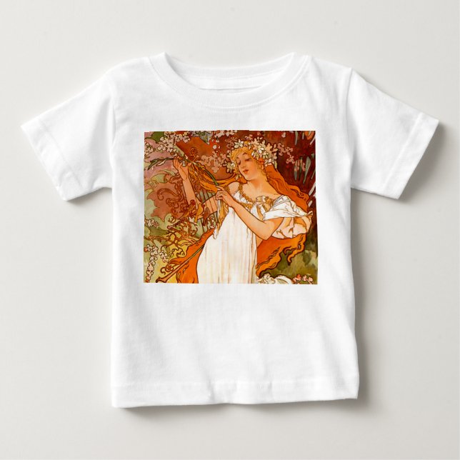 Alphonse Mucha Art nouveau Vår T Shirt (Framsida)