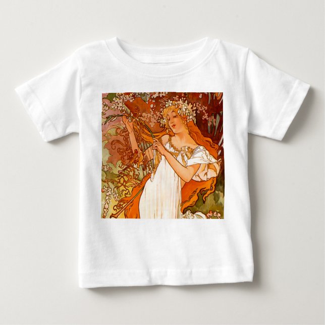 Alphonse Mucha Art Nouveau Våren T Shirt (Framsida)