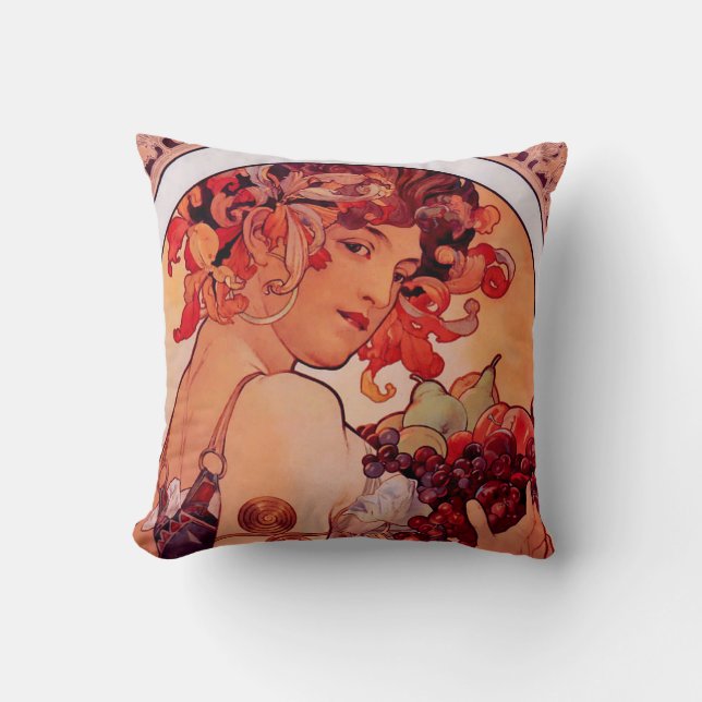 Alphonse Mucha,Art nouveau,vintage,frukt Kudde (Framsida)