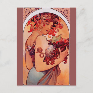 Alphonse Mucha,Art nouveau,vintage,frukt,reprodukt Vykort