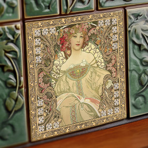 Alphonse Mucha Art nouveau Vintage Kakelplatta
