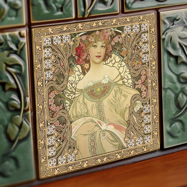 Alphonse Mucha Art nouveau Vintage Kakelplatta (Skapare uppladdad)