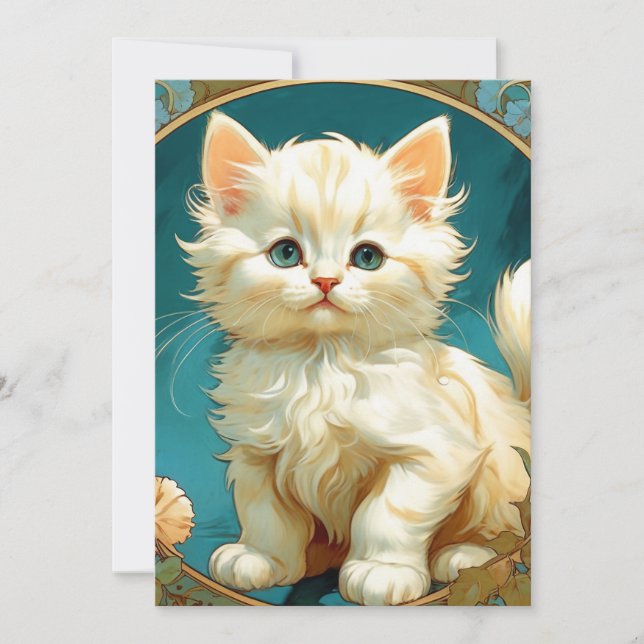 Alphonse Mucha Art Nouveau Vit Katt Inbjudningar (Framsida)