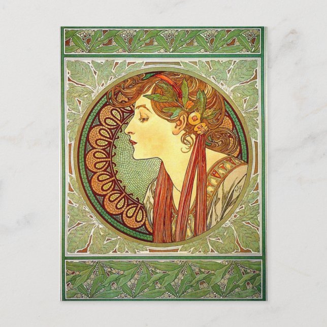 Alphonse Mucha Art nouveau vykort (Framsida)
