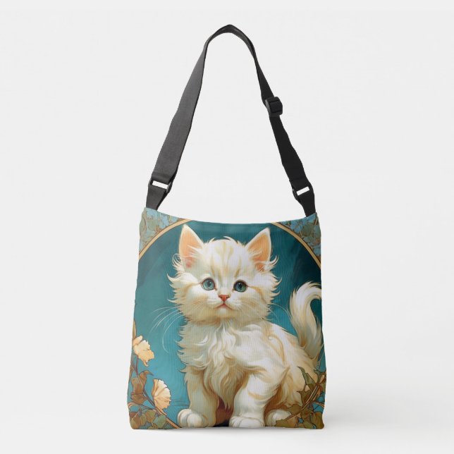 Alphonse Mucha Art nouveau White Cat Axelväska (Framsida)