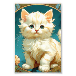 Alphonse Mucha Art nouveau White Cat Fototryck