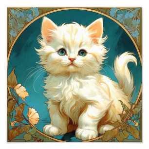 Alphonse Mucha Art nouveau White Cat Fototryck