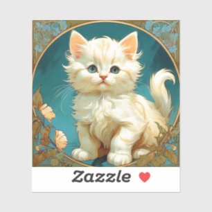 Alphonse Mucha Art nouveau White Cat Klistermärken
