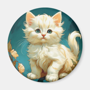 Alphonse Mucha Art nouveau White Cat Magnet