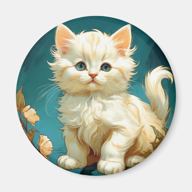 Alphonse Mucha Art nouveau White Cat Magnet (Framsidan)