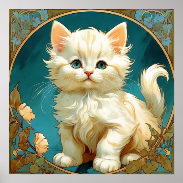 Alphonse Mucha Art nouveau White Cat Poster (Framsidan)