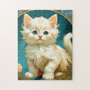 Alphonse Mucha Art nouveau White Cat Pussel