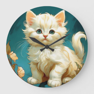Alphonse Mucha Art nouveau White Cat Stor Klocka