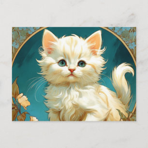 Alphonse Mucha Art nouveau White Cat Vykort