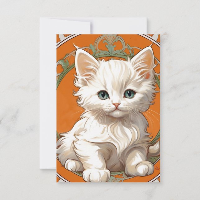 Alphonse Mucha Art nouveau White Kitten OSA Kort (Framsida)