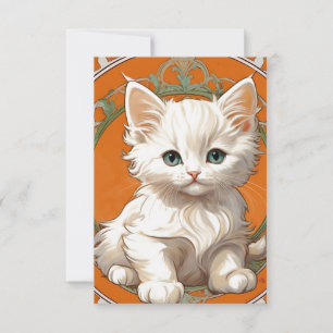 Alphonse Mucha Art nouveau White Kitten OSA Kort