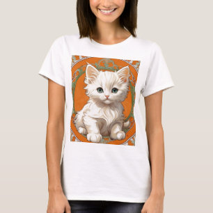 Alphonse Mucha Art nouveau White Kitten T Shirt