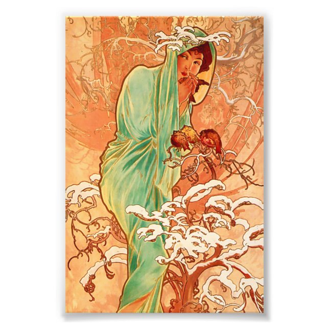 Alphonse Mucha Art nouveau Winter Fototryck (Framsidan)