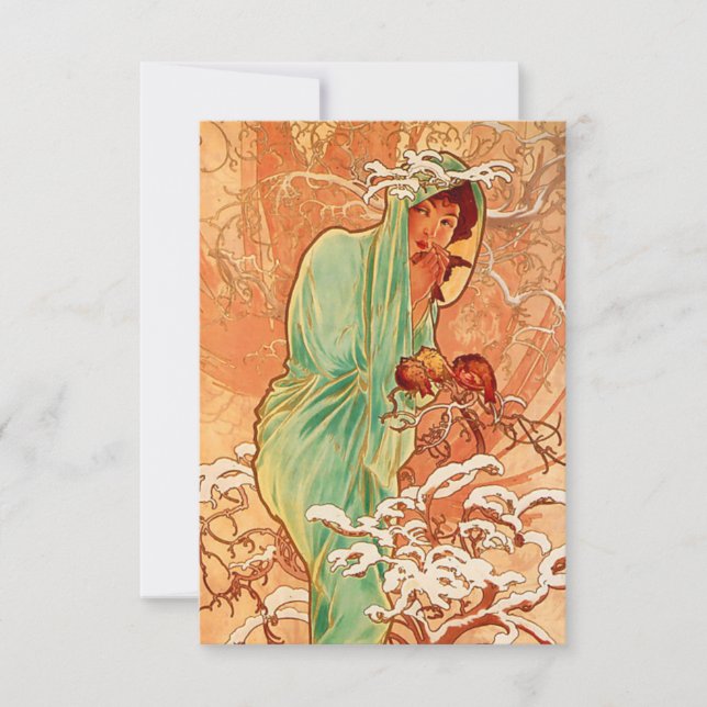 Alphonse Mucha Art nouveau Winter OSA Kort (Framsida)