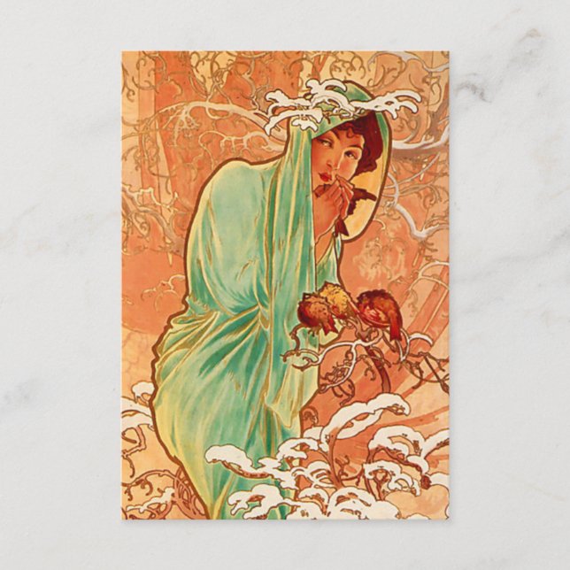 Alphonse Mucha Art nouveau Winter Tilläggskort (Framsida)