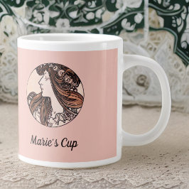 Alphonse Mucha Art nouveau Woman med Rosa Flowers Jumbo Mugg