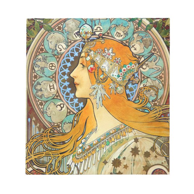 Alphonse Mucha Art nouveau Zodiac Anteckningsblock (Framsida)