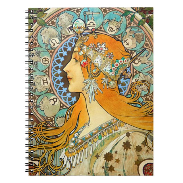 Alphonse Mucha Art nouveau Zodiac Anteckningsbok (Framsidan)