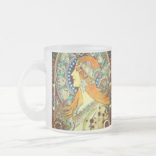 Alphonse Mucha Art nouveau Zodiac Frostad Glasmugg