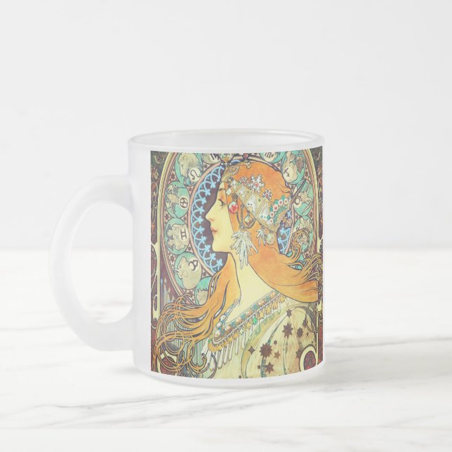 Alphonse Mucha Art nouveau Zodiac Frostad Glasmugg (Vänster)
