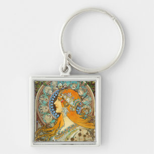 Alphonse Mucha Art nouveau Zodiac Fyrkantig Silverfärgad Nyckelring