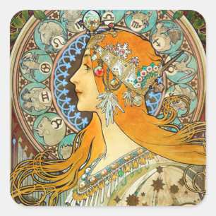Alphonse Mucha Art nouveau Zodiac Fyrkantigt Klistermärke