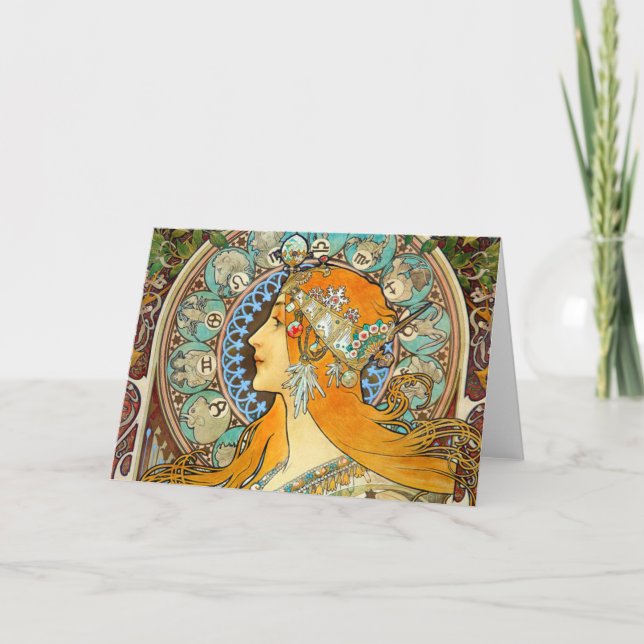 Alphonse Mucha Art nouveau Zodiac Inbjudan (Framsida)
