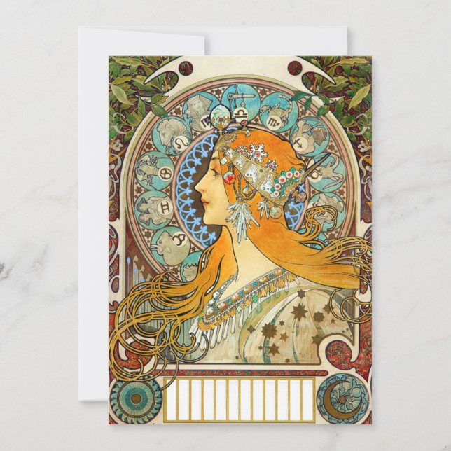 Alphonse Mucha Art nouveau Zodiac Inbjudningar (Framsida)