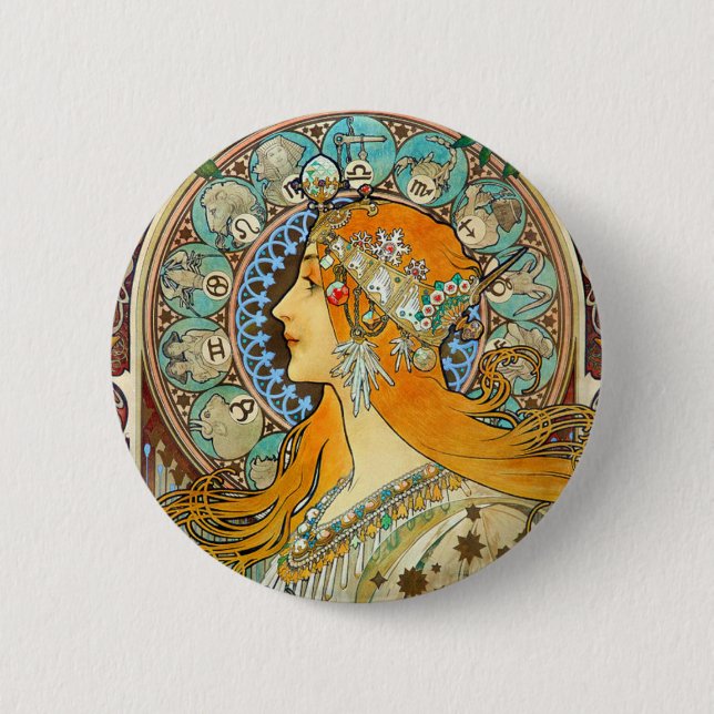 Alphonse Mucha Art nouveau Zodiac Knapp (Framsida)