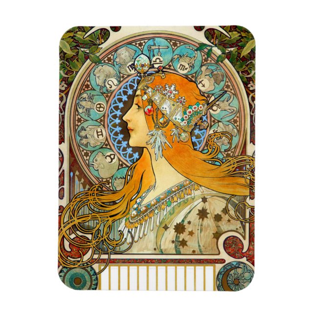Alphonse Mucha Art nouveau Zodiac Magnet (Vertikal)