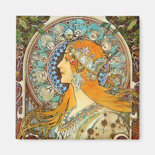Alphonse Mucha Art nouveau Zodiac Magnet