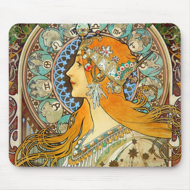 Alphonse Mucha Art nouveau Zodiac Musmatta (Framsidan)