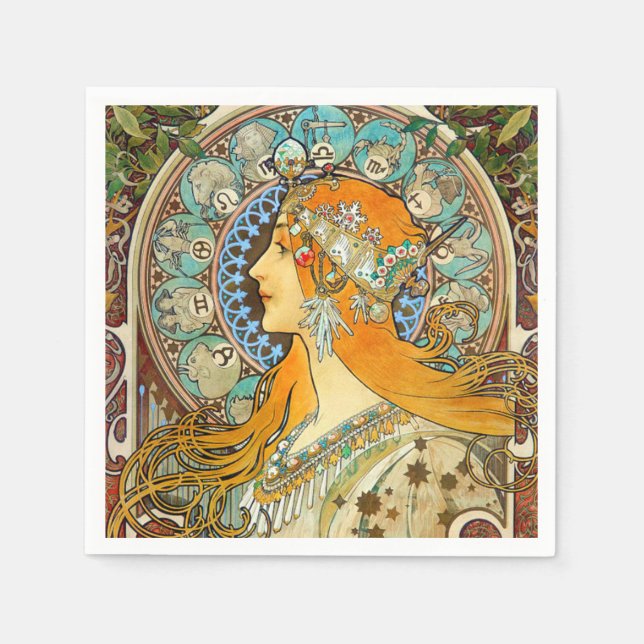 Alphonse Mucha Art nouveau Zodiac Pappersservett (Framsidan)