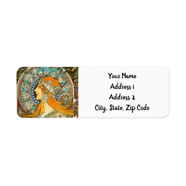 Alphonse Mucha Art nouveau Zodiac Returadress Etikett (Framsidan)