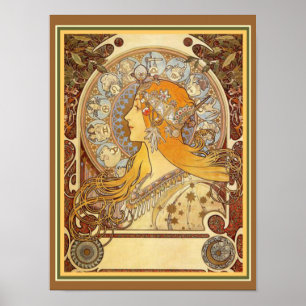 Alphonse Mucha Art nouveau Zodiac Skriv ut 12 x 16 Poster