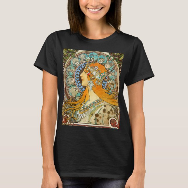 Alphonse Mucha Art nouveau Zodiac T Shirt (Framsida)